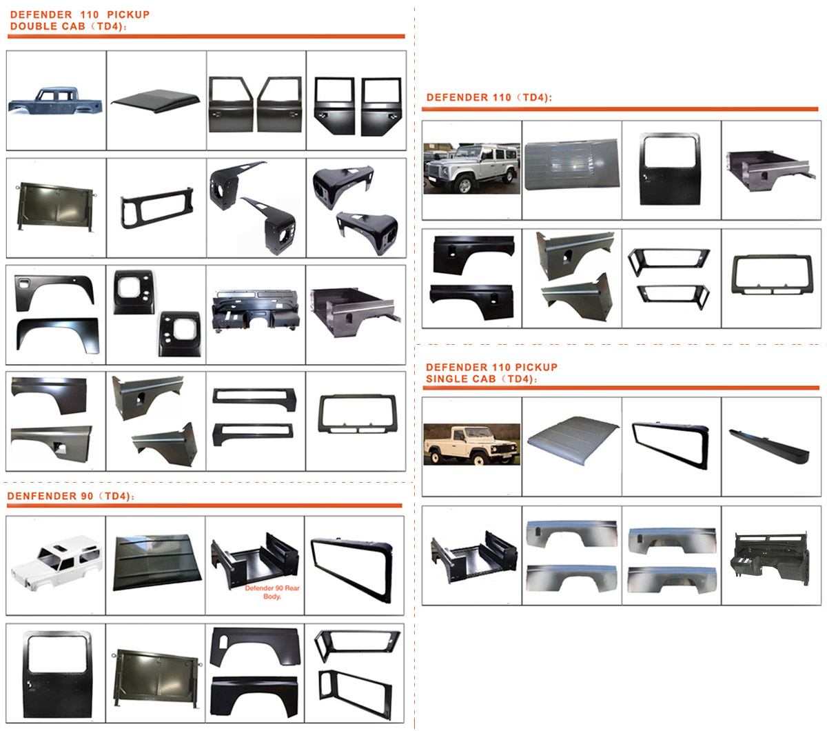 Body Chassic - Body Panels & Hood, For land rover Defender 90 110