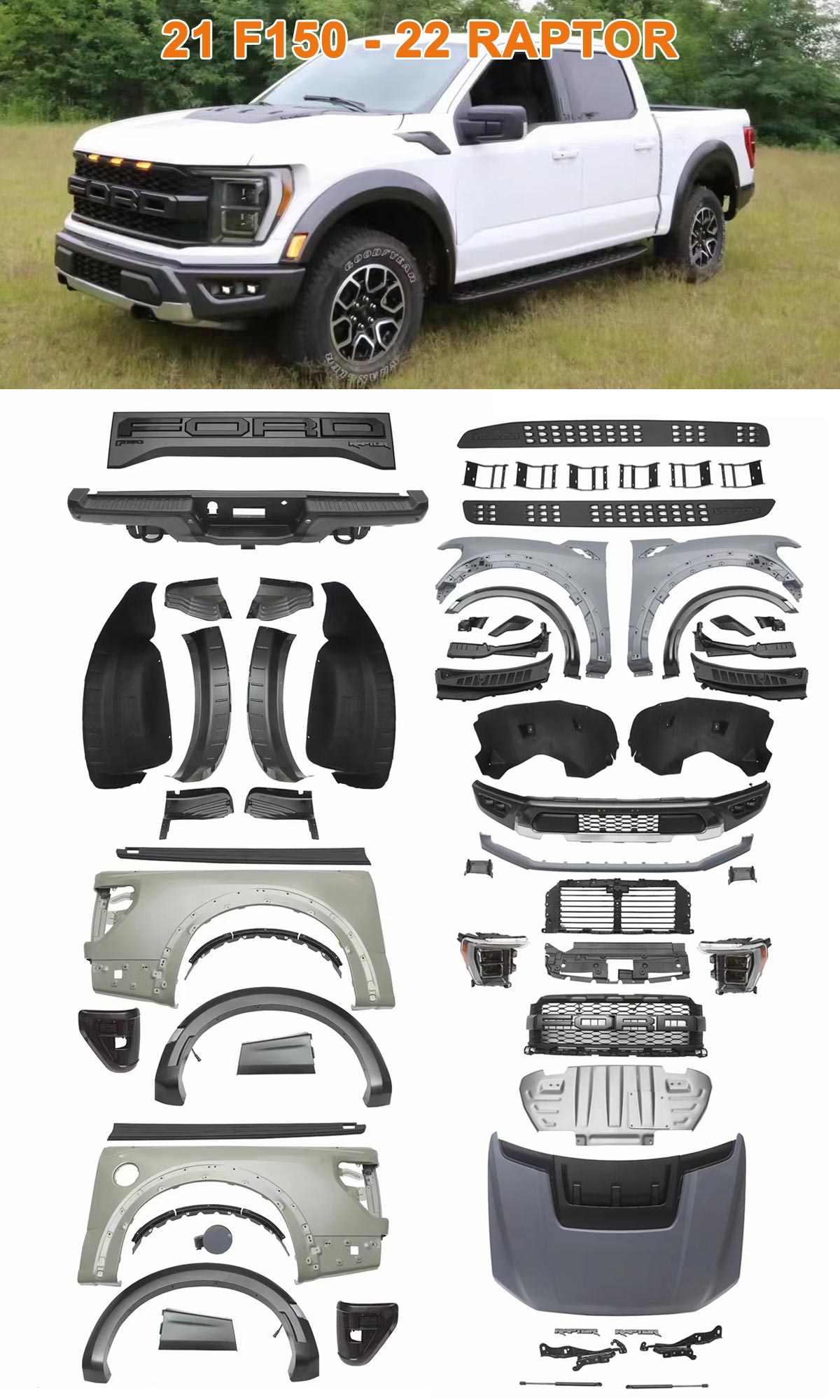 NEW DESIGN CONVERT BODY KIT FOR F150 2021 TO RAPTOR 2022,WHOLESALE AUTO PARTS