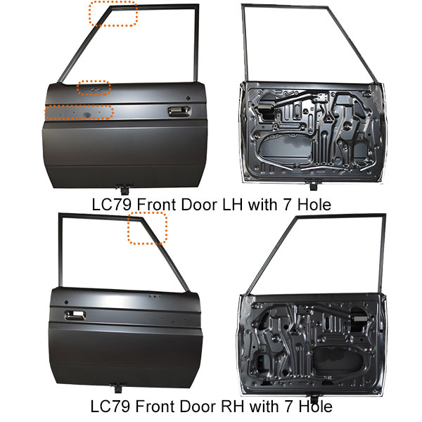 LC79 1984-1989 FRONT DOOR RH/LH WITH 7 HOLE STEEL(SQUARE CORNER),TOYOTA LAND CRUISER LC79 FRONT DOOR PANEL REPLACEMENT