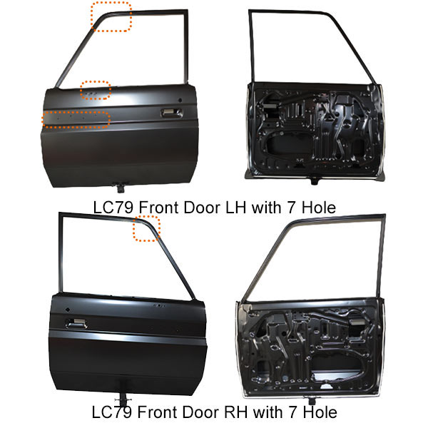 LC79 1984-1989 FRONT DOOR RH/LH WITH 7 HOLE STEEL(ROUND CORNER),TOYOTA LAND CRUISER LC79 FRONT DOOR PANEL REPLACEMENT